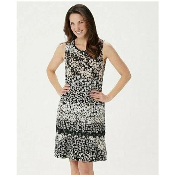 Isaac Mizrahi Live! Ditsy Floral Printed Flounce Dress w/ Lace Trim Neutral - Picture 1 of 13